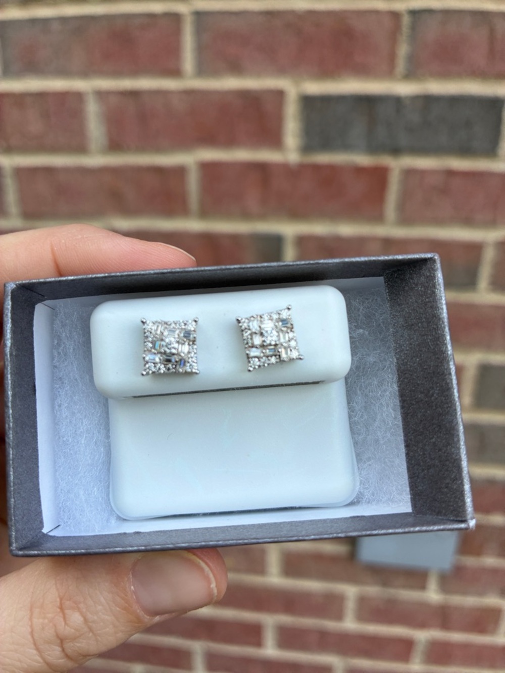Diamond-Cut Square Halo Stud Earrings - Silver Tone Moissanite .69 CT NIB $199 - Picture 2 of 5